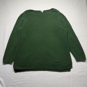 Chenille Forest Green Textured Sweater Top L Long Sleeve Soft Cozy Relaxed Boho